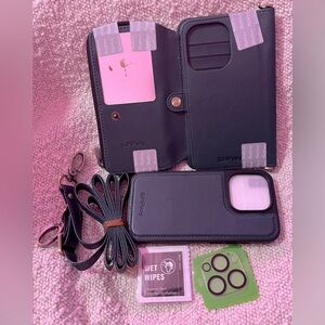 NEW PU Leather Phone Cover + Wallet with Strap for iPhone 15 Pro (Green)